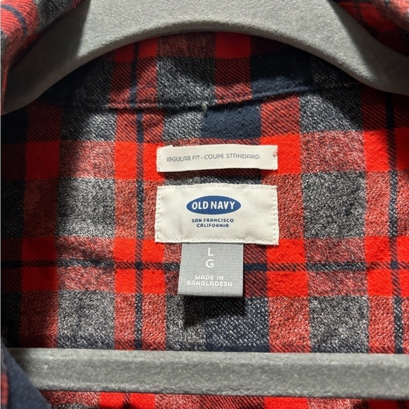 OLD NAVY • Men’s Regular Fit Red/Grey/Navy Flannel Plaid Button Down Shirt Sz L - Picture 5 of 5